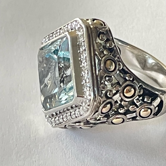 John Hardy Sterling Silver &18k Blue Topaz & Diamond Batu Sari Dot Ring - 7 1/2 - Picture 3 of 13